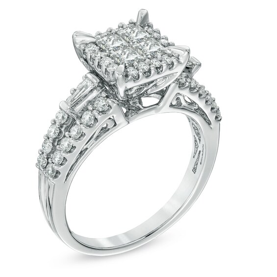 Previously Owned - 1-1/5 CT. T.w. Quad Princess-Cut Diamond Engagement Ring in 14K White Gold