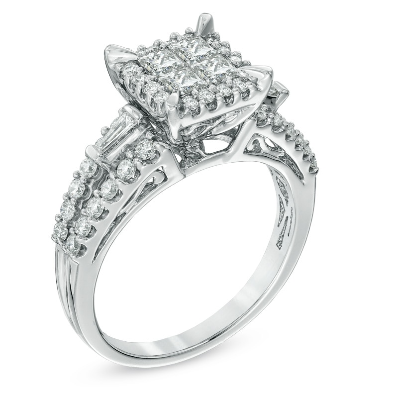 Main Image 2 of Previously Owned - 1-1/5 CT. T.W. Quad Princess-Cut Diamond Engagement Ring in 14K White Gold