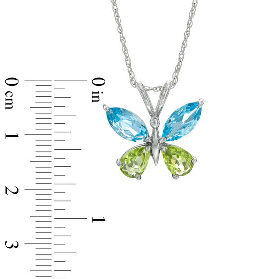 Previously Owned - Marquise-Cut Swiss Blue Topaz and Pear-Shaped Peridot Butterfly Pendant in Sterling Silver