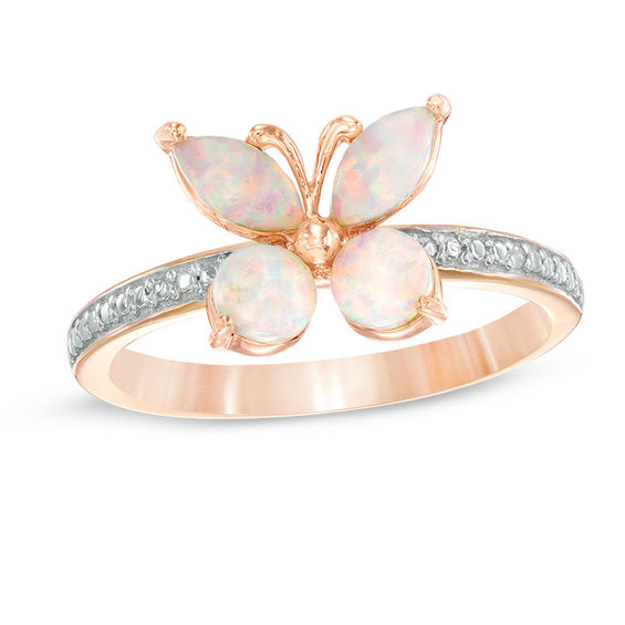 Zales Lab-Created Pink Opal, Pink Tourmaline and Lab-Created White Sapphire Ring in Sterling Silver with 14K Rose Gold Plate