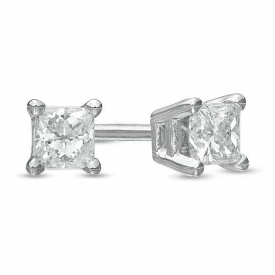 Previously Owned - 1/4 CT. T.w. Square-Cut Diamond Solitaire Stud Earrings in 14K White Gold