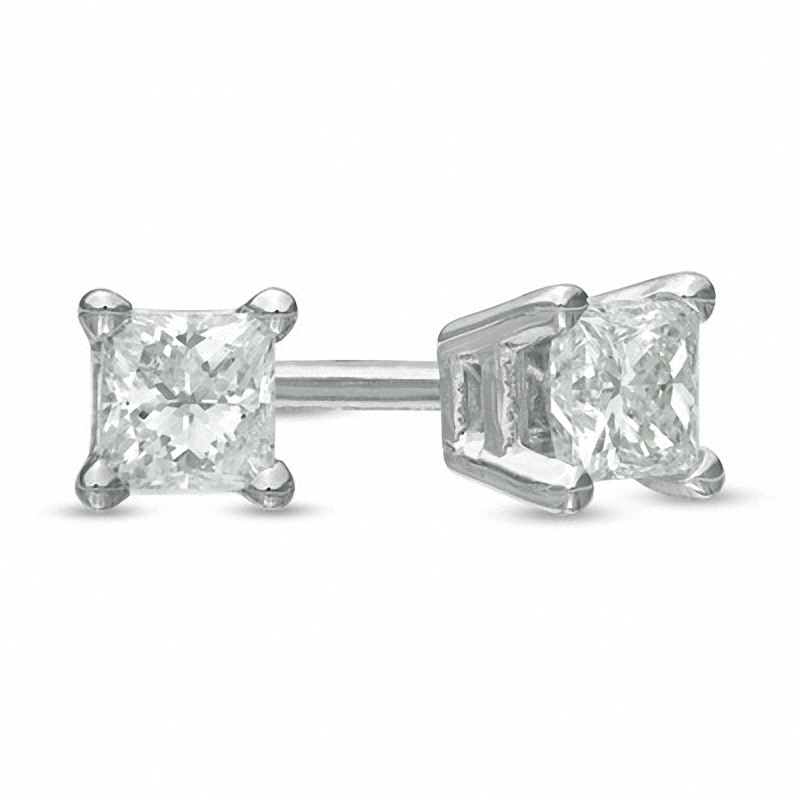 Main Image 1 of Previously Owned - 1/4 CT. T.W. Square-Cut Diamond Solitaire Stud Earrings in 14K White Gold