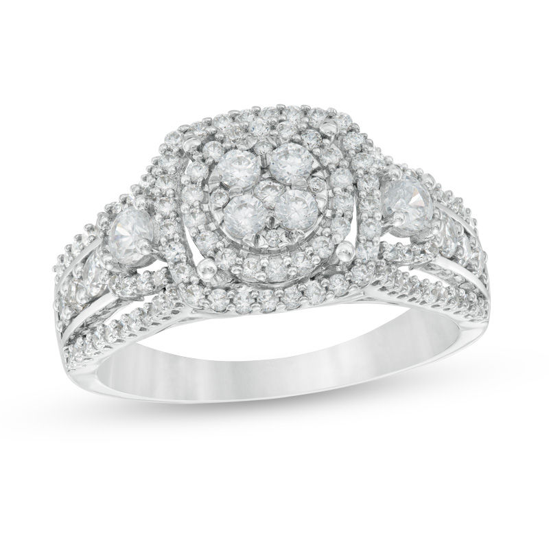Main Image 1 of Previously Owned - 1 CT. T.W. Diamond Cluster Three Stone Style Ring in 10K White Gold