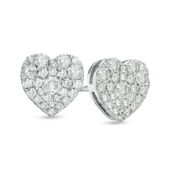 Previously Owned - 1/2 CT. T.w. Diamond Heart-Shaped Cluster Stud Earrings in 10K White Gold