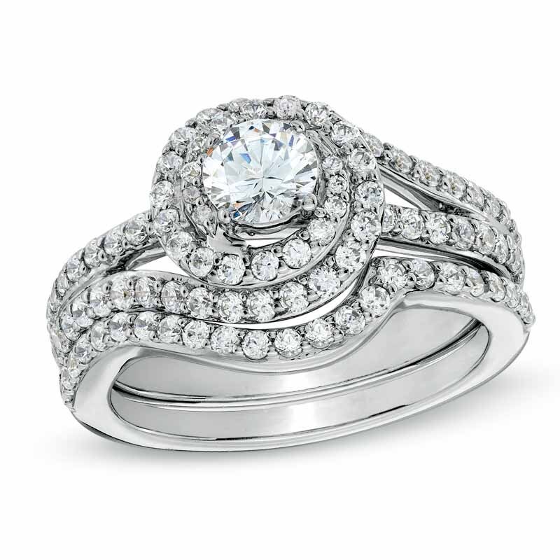 Main Image 1 of Previously Owned - Celebration Lux® 1-1/2 CT. T.W. Diamond Bridal Set in 18K White Gold (I/SI2)