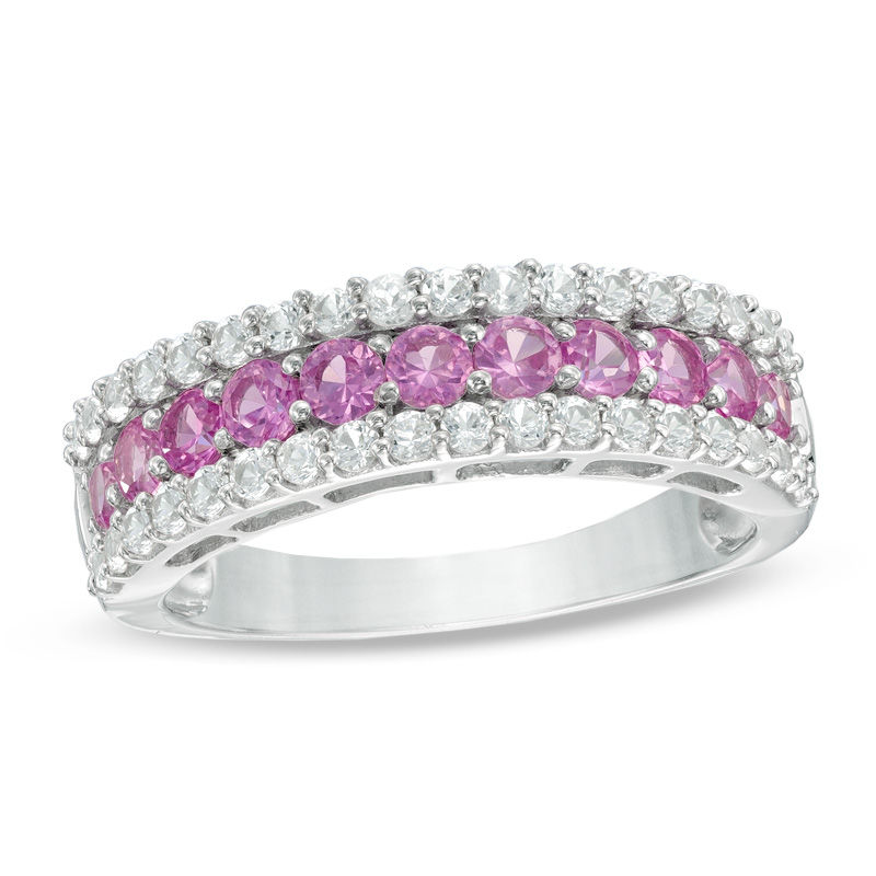 Main Image 1 of Previously Owned - Lab-Created Pink and White Sapphire Band in Sterling Silver