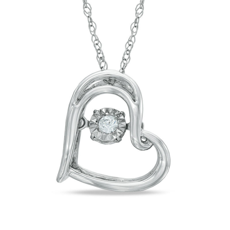 Main Image 1 of Previously Owned - Diamond Accent Tilted Heart Pendant in Sterling Silver