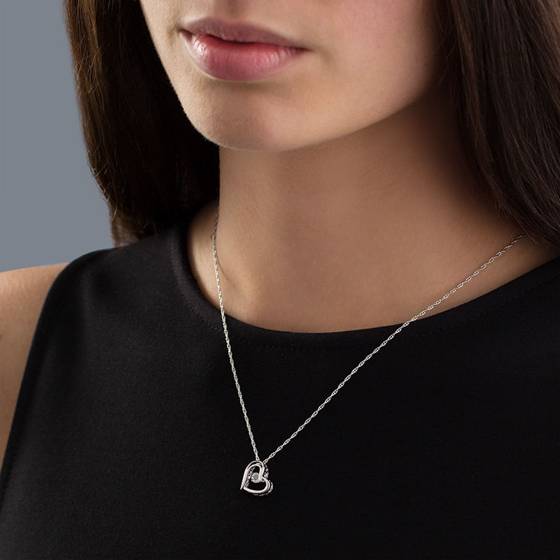 Main Image 3 of Previously Owned - Diamond Accent Tilted Heart Pendant in Sterling Silver