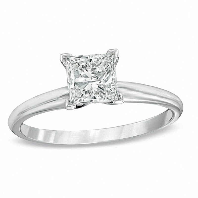 Main Image 1 of Previously Owned - 1 CT. Princess-Cut Diamond Solitaire Engagement Ring in 14K White Gold (K/I3)