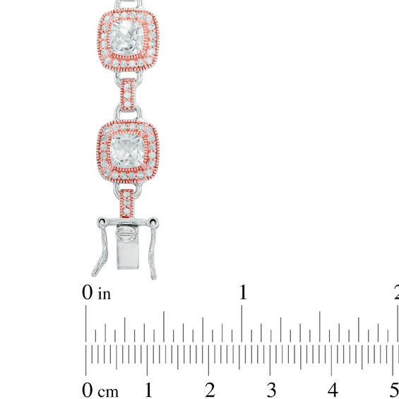 Previously Owned - 5.5mm Cushion-Cut Lab-Created White Sapphire Bracelet in Sterling Silver with 18K Rose Gold Plate - 7.25"