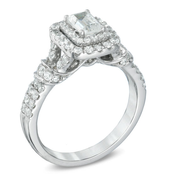 Previously Owned - Celebration GrandÂ® 1-1/6 CT. T.w. Emerald-Cut Diamond Frame Engagement Ring in 14K White Gold (I/I1)