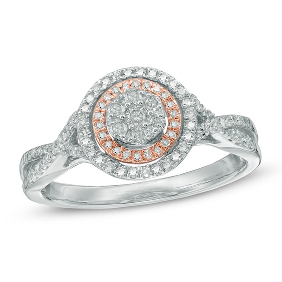 Previously Owned - 1/3 CT. T.w. Diamond Cluster Double Frame Ring in 10K Two-Tone Gold