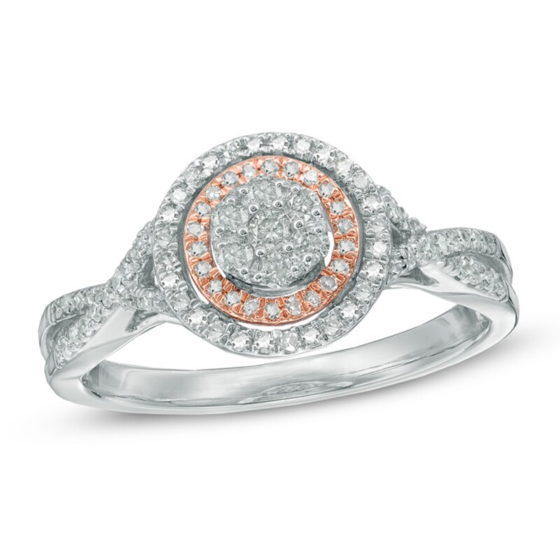 Main Image 1 of Previously Owned - 1/3 CT. T.W. Diamond Cluster Double Frame Ring in 10K Two-Tone Gold