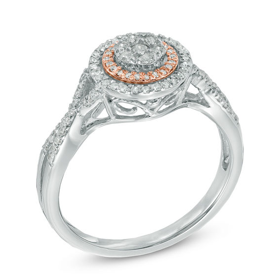 Previously Owned - 1/3 CT. T.w. Diamond Cluster Double Frame Ring in 10K Two-Tone Gold
