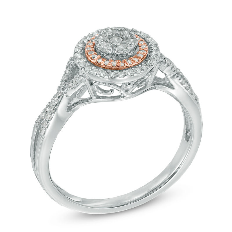 Main Image 2 of Previously Owned - 1/3 CT. T.W. Diamond Cluster Double Frame Ring in 10K Two-Tone Gold