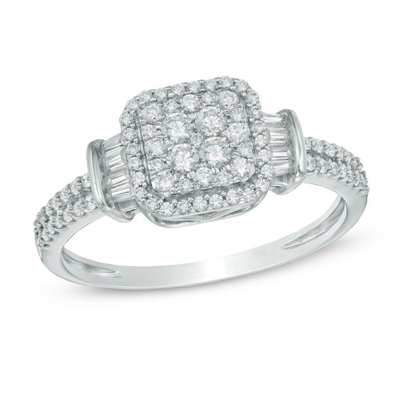 Previously Owned - 1/2 CT. T.w. Quad Diamond Double Frame Ring in 10K White Gold