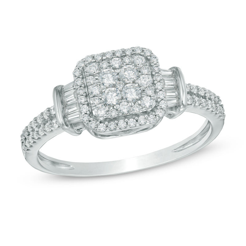 Main Image 1 of Previously Owned - 1/2 CT. T.W. Quad Diamond Double Frame Ring in 10K White Gold