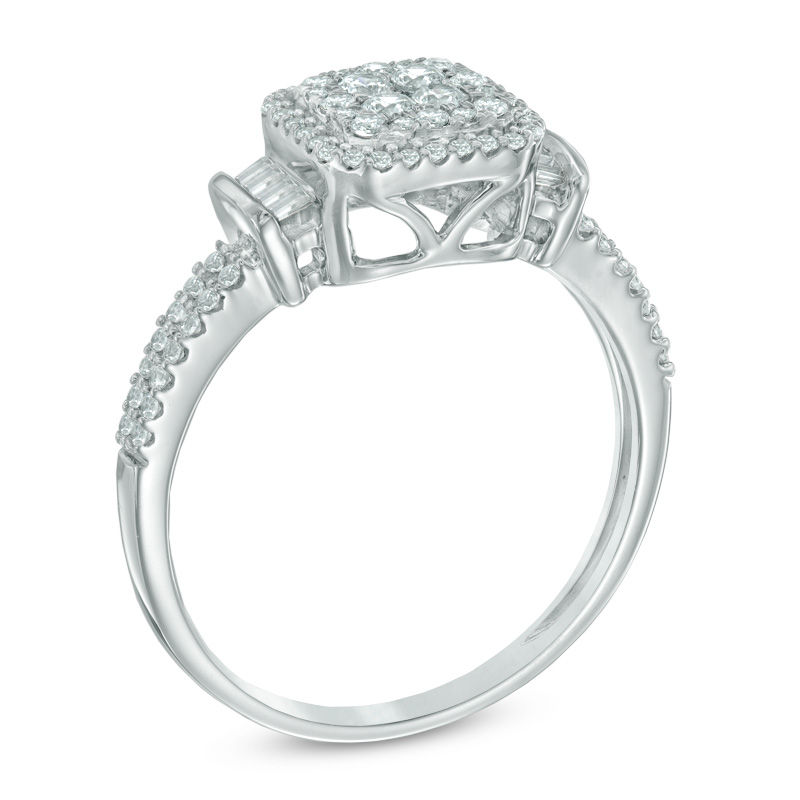 Main Image 2 of Previously Owned - 1/2 CT. T.W. Quad Diamond Double Frame Ring in 10K White Gold