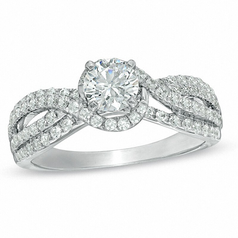 Main Image 1 of Previously Owned - 1 CT. T.W. Diamond Swirl Engagement Ring in 14K White Gold