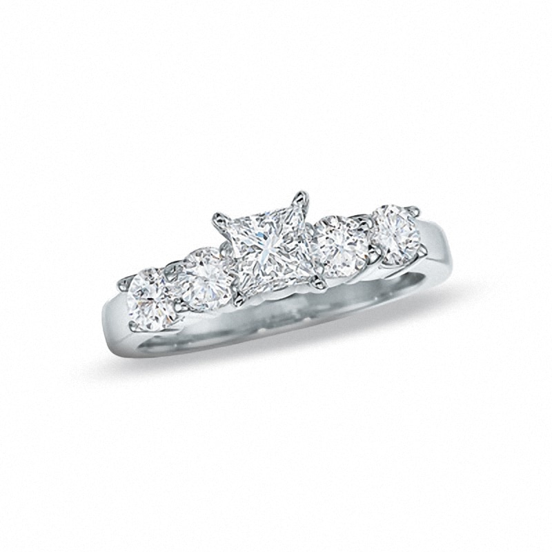 Main Image 1 of Previously Owned - 1-1/2 CT. T.W. Princess-Cut Diamond Five Stone Band in 14K White Gold