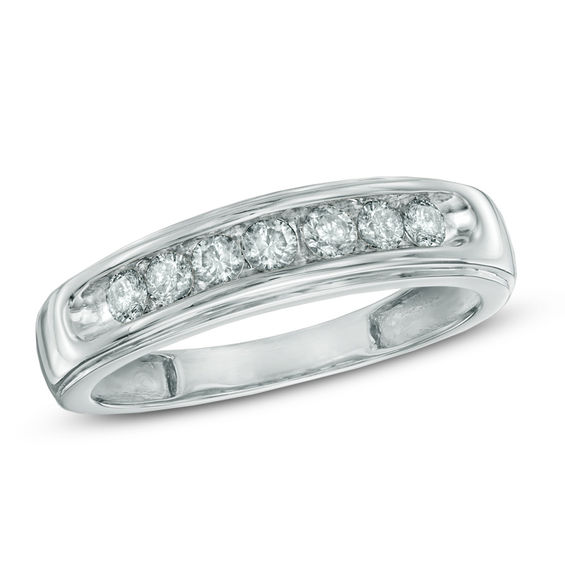 Zales Men's 1/2 Ct. T.W. Diamond Zig-Zag Pattern Wedding Band in 10K White Gold