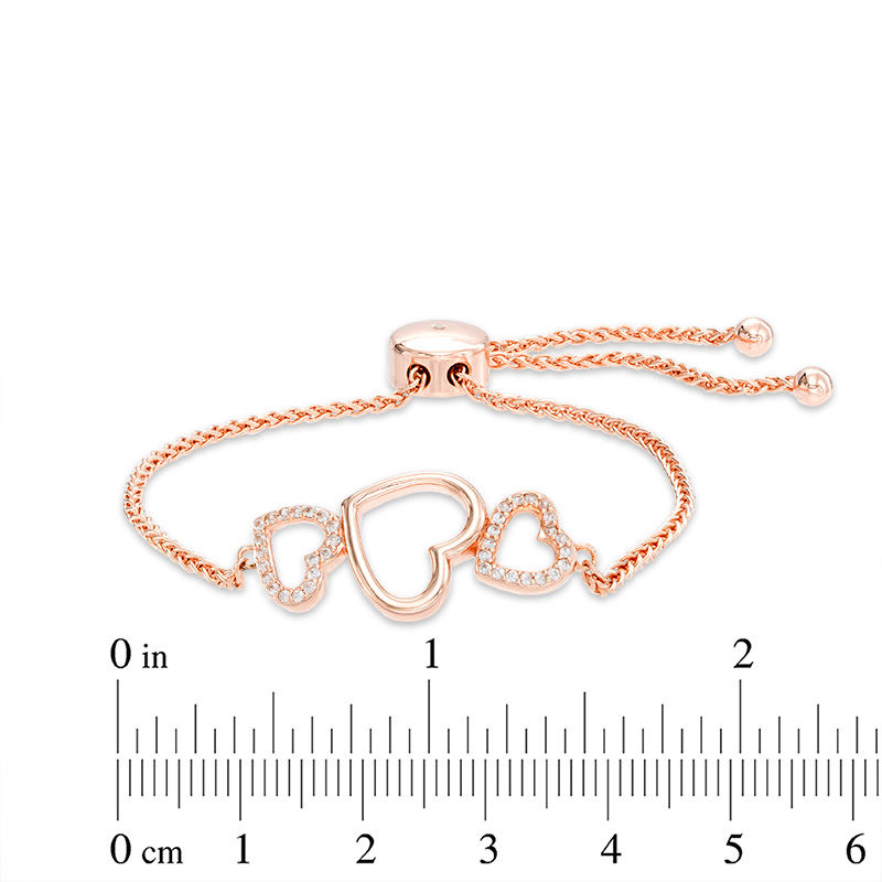 Main Image 2 of Previously Owned - Lab-Created White Sapphire Heart Bolo Bracelet in Sterling Silver with 18K Rose Gold Plate - 9.0"