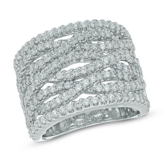 Previously Owned - Lab-Created White Sapphire Layered Crossover Ring in Sterling Silver