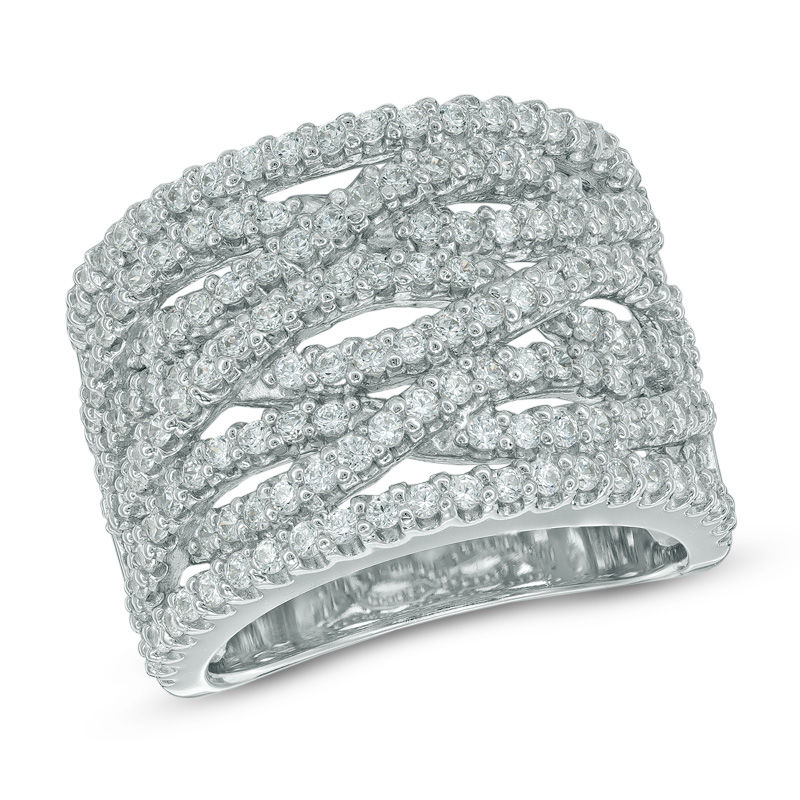 Main Image 1 of Previously Owned - Lab-Created White Sapphire Layered Crossover Ring in Sterling Silver