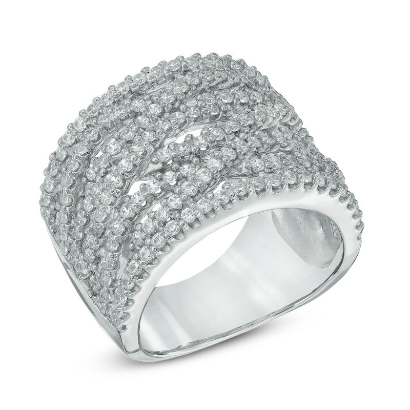 Main Image 2 of Previously Owned - Lab-Created White Sapphire Layered Crossover Ring in Sterling Silver