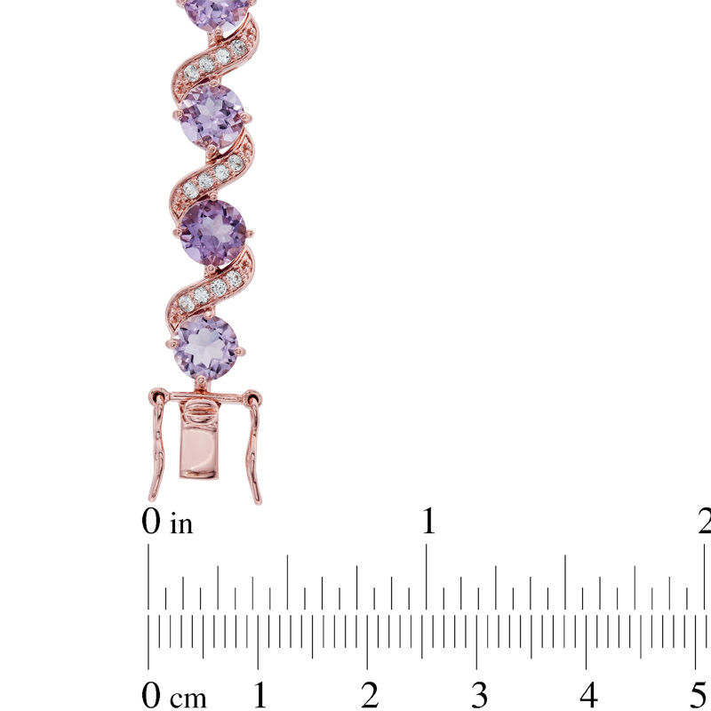 Main Image 2 of Previously Owned - 6.0mm Rose de France Amethyst and Lab-Created White Sapphire Bracelet in Sterling Silver with 18K Rose Gold Plate - 7.5"