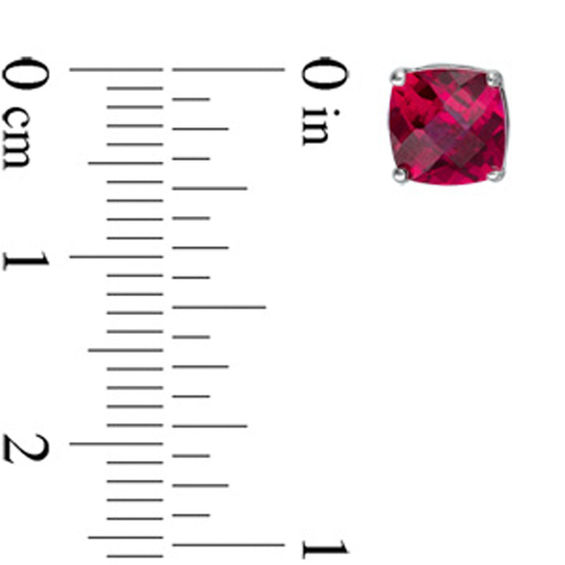 Previously Owned - 6.0mm Cushion-Cut Lab-Created Checkerboard Ruby Solitaire Stud Earrings in 10K White Gold
