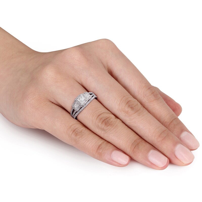 Main Image 3 of Previously Owned - 1/4 CT. T.W. Quad Princess-Cut Diamond Frame Bridal Set in Sterling Silver
