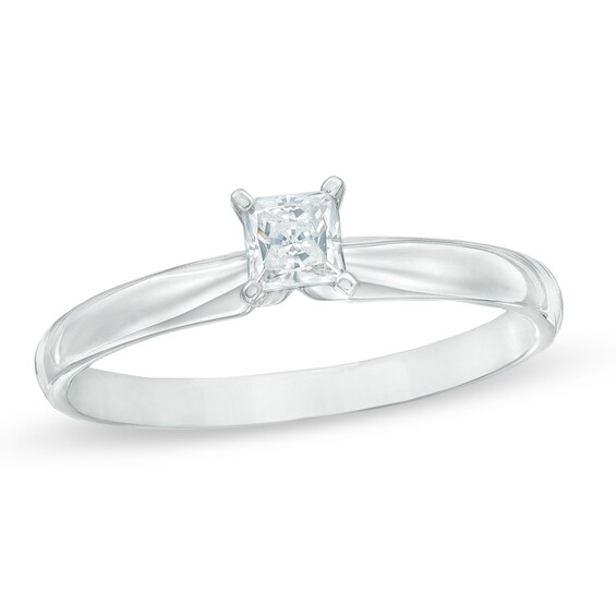 Previously Owned - 1/4 CT. Princess-Cut Diamond Solitaire Engagement Ring in 14K White Gold