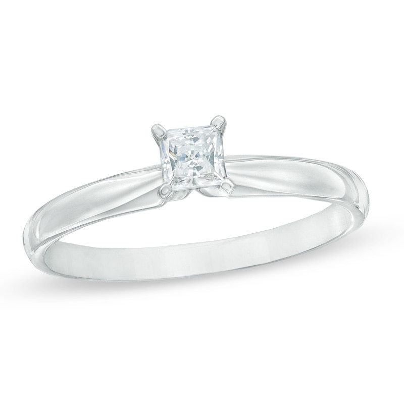 Main Image 1 of Previously Owned - 1/4 CT. Princess-Cut Diamond Solitaire Engagement Ring in 14K White Gold