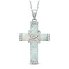 Thumbnail Image 0 of Previously Owned - Lab-Created Opal and White Sapphire Wrap Cross Pendant in Sterling Silver