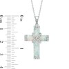 Thumbnail Image 1 of Previously Owned - Lab-Created Opal and White Sapphire Wrap Cross Pendant in Sterling Silver