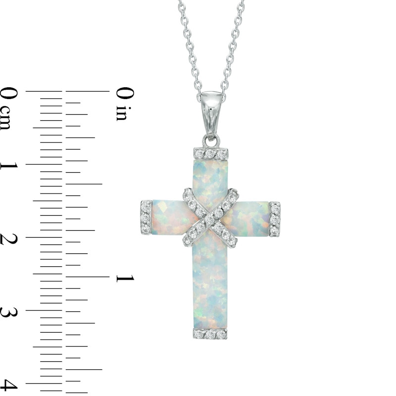 Main Image 2 of Previously Owned - Lab-Created Opal and White Sapphire Wrap Cross Pendant in Sterling Silver