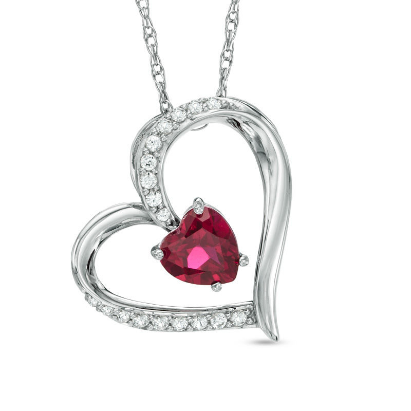 Main Image 1 of Previously Owned - 6.0mm Heart-Shaped Lab-Created Ruby and White Sapphire Heart Pendant in Sterling Silver