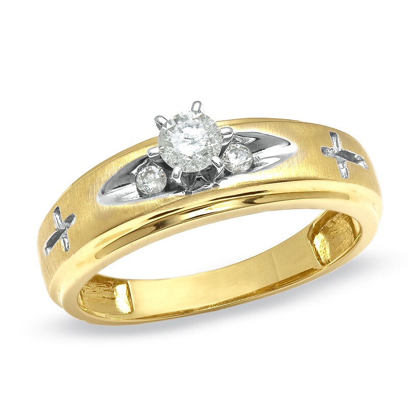 Main Image 1 of Previously Owned - 1/4 CT. T.W. Diamond Cross Engagement Ring in 14K Gold
