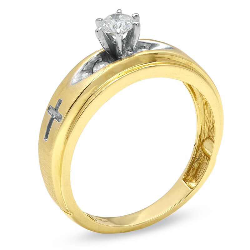 Main Image 2 of Previously Owned - 1/4 CT. T.W. Diamond Cross Engagement Ring in 14K Gold