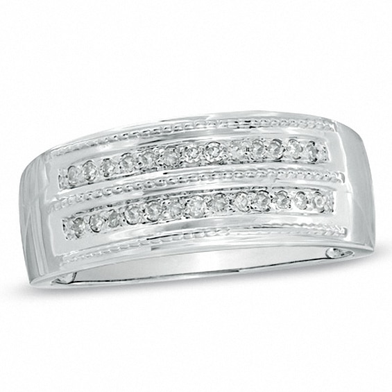 Previously Owned - 1/5 CT. T.w. Diamond and Milgrain Wedding Band in 10K White Gold