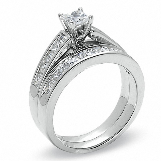 Previously Owned - 1-1/2 CT. T.w. Princess-Cut Diamond Bridal Set in 14K White Gold