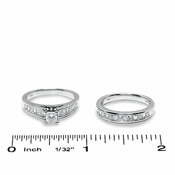Previously Owned - 1-1/2 CT. T.w. Princess-Cut Diamond Bridal Set in 14K White Gold