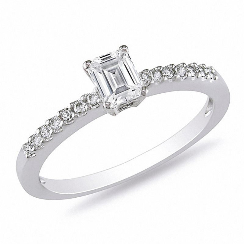 Main Image 1 of Previously Owned - 1/2 CT. T.W. Emerald-Cut Diamond Engagement Ring in 14K White Gold