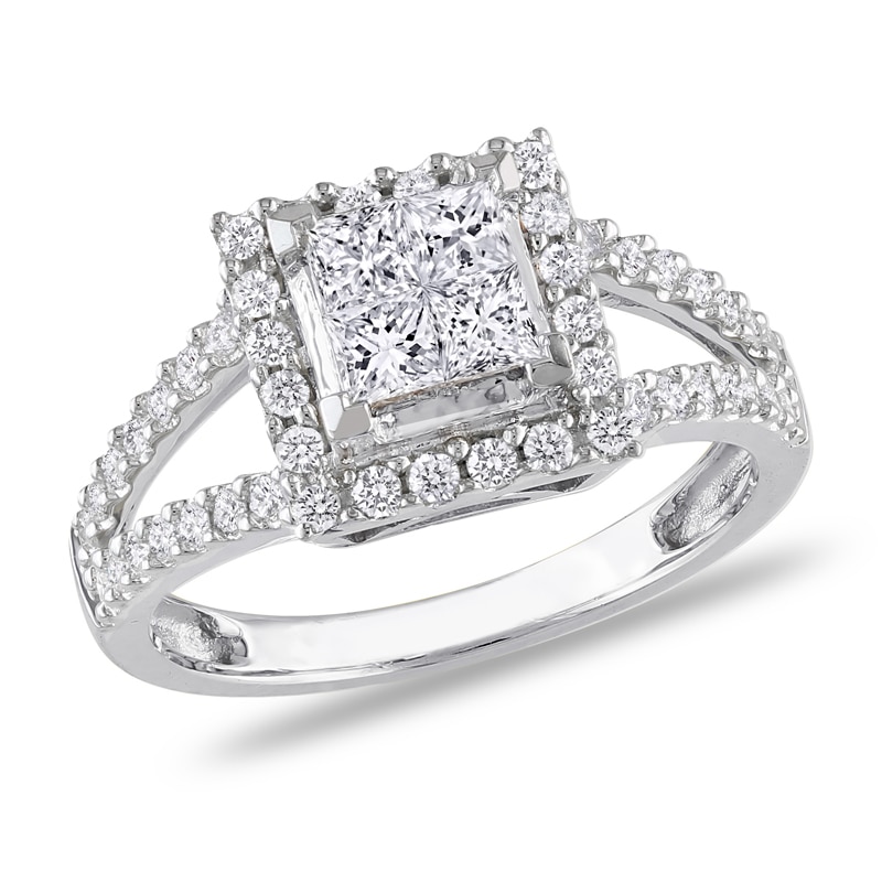 Main Image 1 of Previously Owned - 1 CT. T.W. Quad Princess-Cut Diamond Frame Ring in 14K White Gold