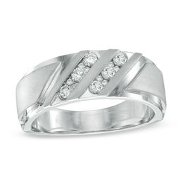 Previously Owned - 3/8 CT. T.W. Diamond Slant Band in 10K White Gold