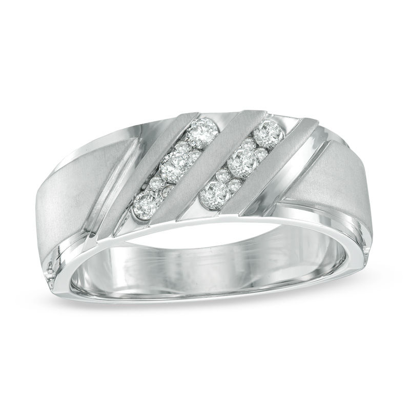 Main Image 1 of Previously Owned - 3/8 CT. T.W. Diamond Slant Band in 10K White Gold