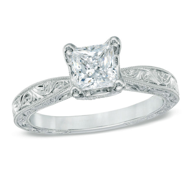 Main Image 1 of Previously Owned - Celebration Lux® 1 CT. T.W. Princess-Cut Diamond Engagement Ring in 14K White Gold (H-SI2)