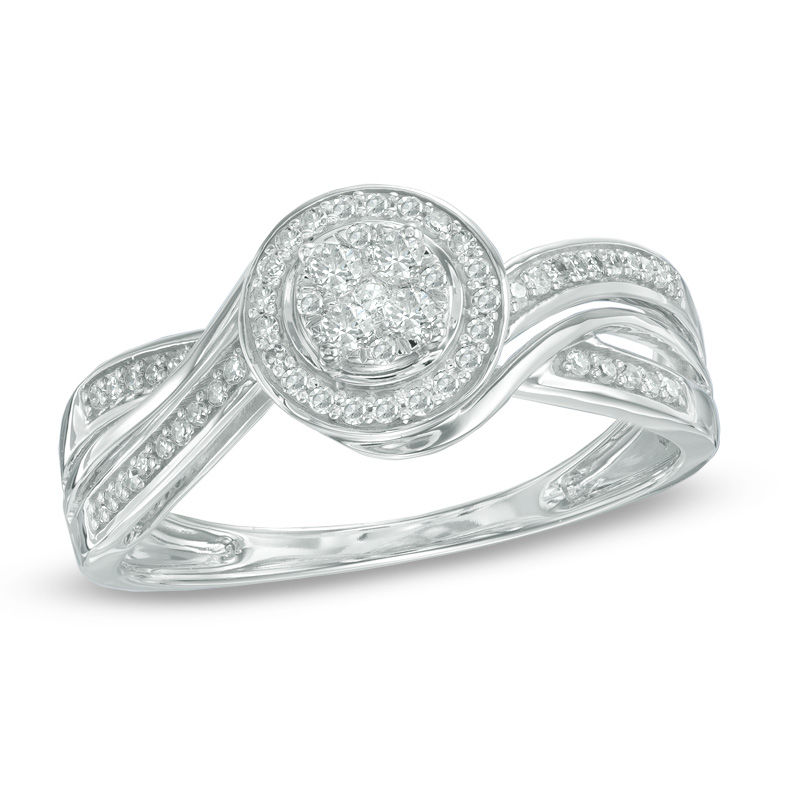 Main Image 1 of Previously Owned - 1/4 CT. T.W. Diamond Cluster Split Shank Ring in 10K White Gold