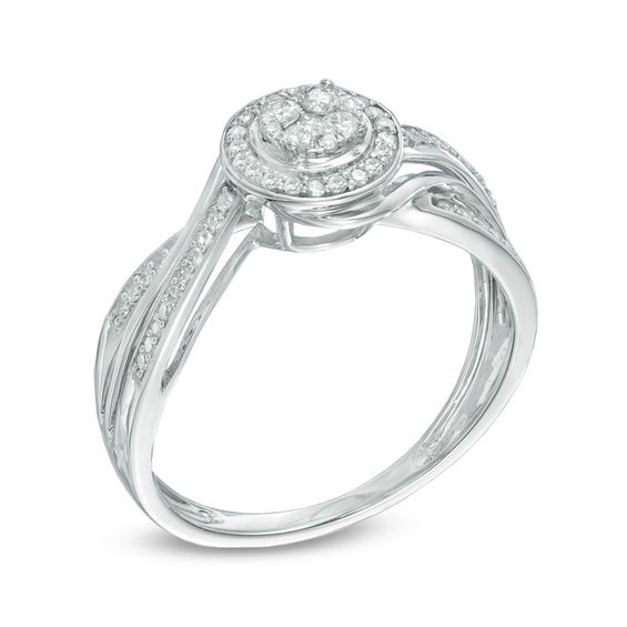 Previously Owned - 1/4 CT. T.w. Diamond Cluster Split Shank Ring in 10K White Gold